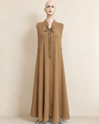 Gamis Vest Outer Maxi Camel Brown Pita Leher | Long Outer