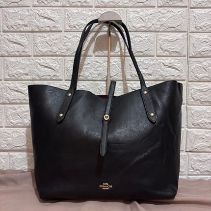 Coach Market Tote Black Polished Pebble Leather