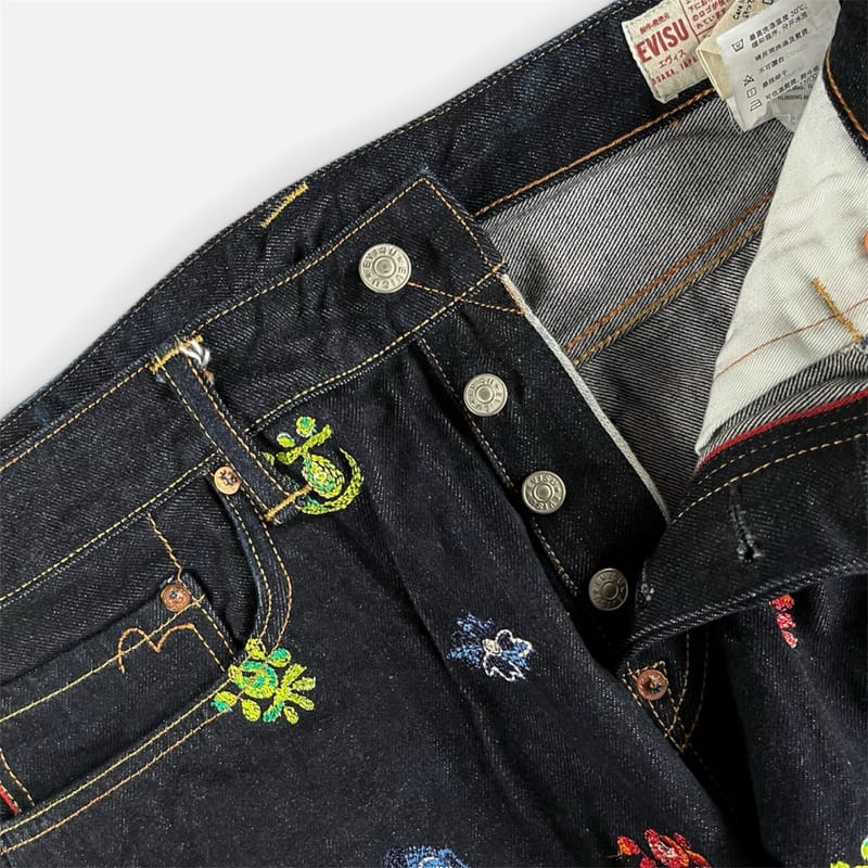 Evisu Allover Multi-Color Embroidery Selvedge Raw Denim, foto 6