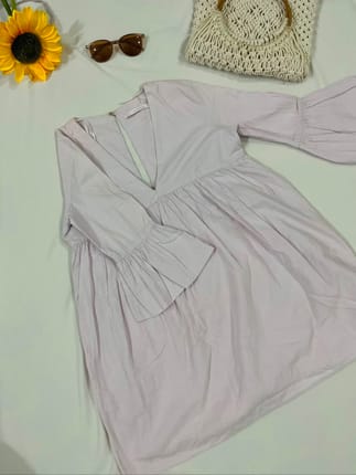 ZARA Lilac V Neck Dress - Bell Sleeve Babydoll Dress