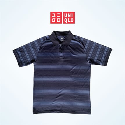 KAOS UNIQLO DRY-EX POLO SHIRT NAVY STRIPE - PERFORMANCE