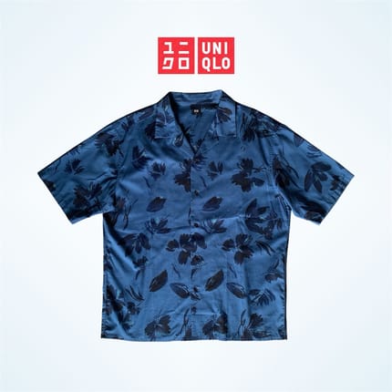 KEMEJA UNIQLO OPEN COLLAR SHIRT FLORAL - BLUE ALOHA