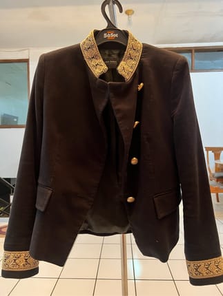 Zara Basic Velvet Military Blazer with Gold Embroidery (Rare