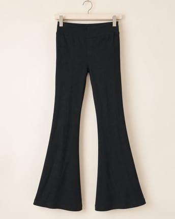 YOUTH Black Ribbed Flare Pants Korean Minimalist