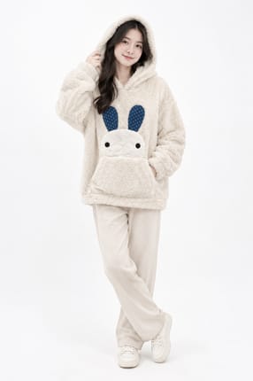 Jaket hoodie bulu karakter kelinci | fluffy bunny fleece hoo