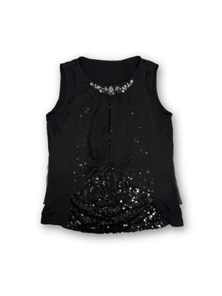 Black Sequin Jeweled Party Sleveeless Top Mewah