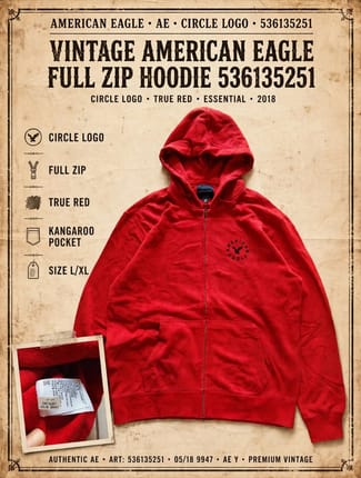 American Eagle Full Zip Hoodie True Red Circle Logo