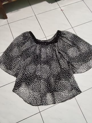 Batwing Blouse Chiffon Top Black And White