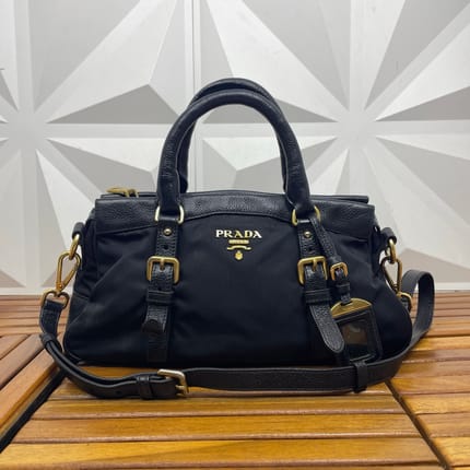 Prada Tessuto Nylon and Soft Calf Leather Trim Top Handle