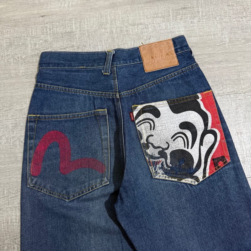 Evisu paint seagull short denim size 28, foto 2