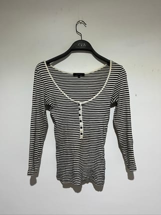Y2k Tomboy Striped Henley Long Sleeve