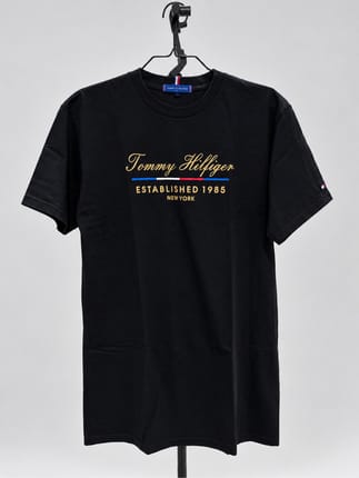 Tommy Hilfiger T-Shirt Pria Hitam Gold Logo Short Sleeve