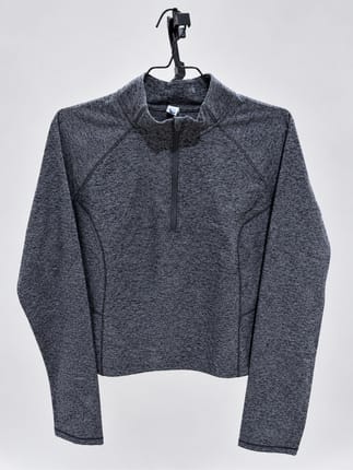 Atasan Sport Wanita Abu-Abu Heather Quarter Zip Lengan Panja
