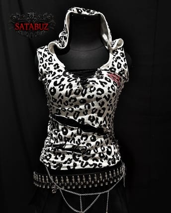 HipHop Y2k Double Side Rework White Leopard Print Top