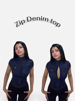 Atasan zip denim top