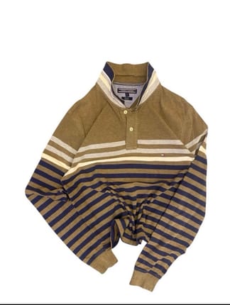 TOMHIL SMALL LOGO STRIPE BOXY POLO RUGBY LONGSLEEVE