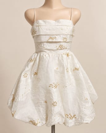 Ivory Gold Embroidered Bubble Mini Dress 🎀