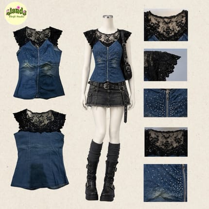 Denim Shirt Sleeveless Y2K style