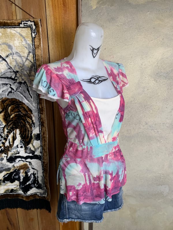 baiter Pink Printed Florence City Ruffle Mesh Top (M), foto 2