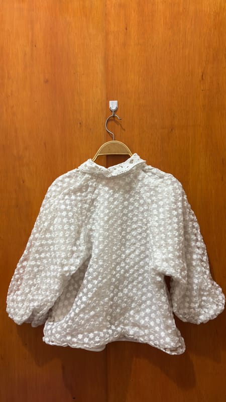 preloved blouse kemeja putih brokat lengan 3/4, foto 3