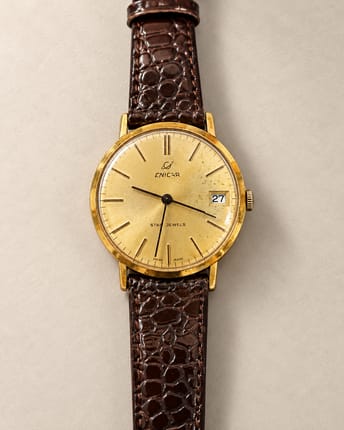 Enicar Star Jewels Vintage Swiss Made Date Gold Tone