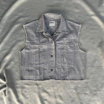 Vest Gilet Raw Denim Zara Light Grey