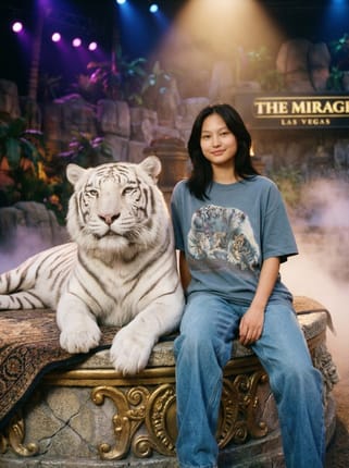 VTG Siegfried & Roy "White Lion" Washed Blue Graphic Tee XXL