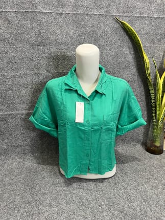 PL Premium GU Crop top kemeja - green 1pc