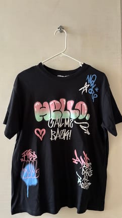 Bershka Streetwear Graffiti Graphic Black T-Shirt