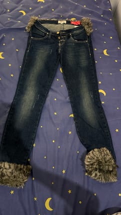 Y2K Faux Fur-Trimmed Flare Jeans
