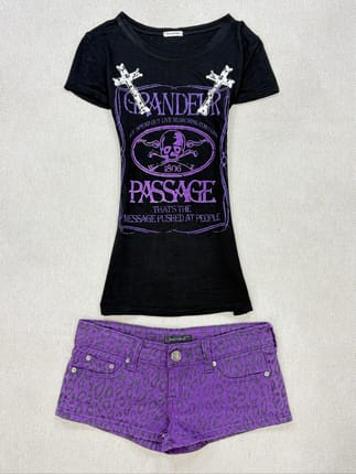 Japanese Gothic Cross Graphic Top + Leopard Mini Short
