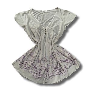 Japanese brand Y2K Coquette Blouse Wanita purple gray