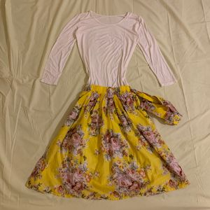 Cottagecore Casual Casual dress Wanita white yellow