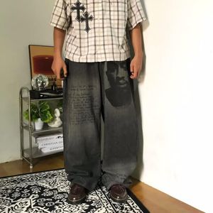 Vintage Streetwear Jeans Pria white black