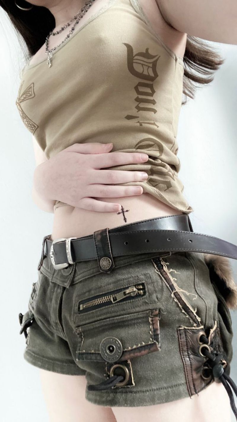 Goth Emo Short Wanita white gray, foto 2