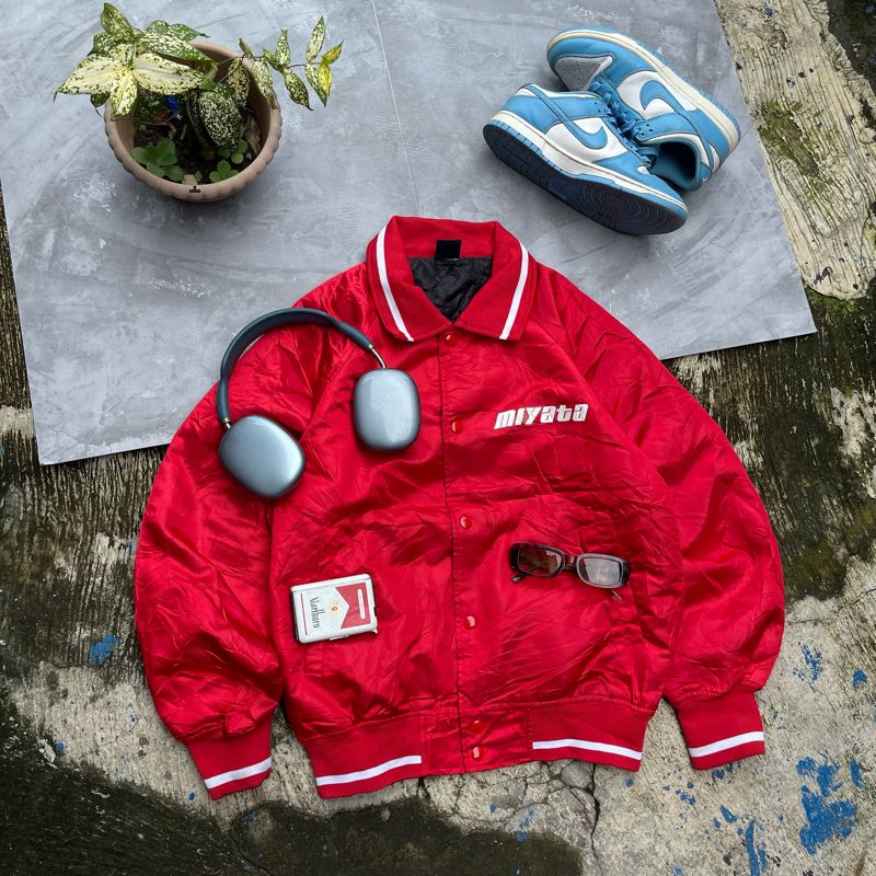 Grunge Indie Bomber jacket Pria white red, foto 2