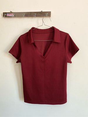Minimalist Wanita burgundy red