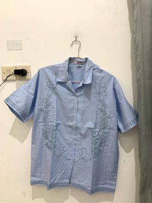 Vintage Casual Shirt Wanita blue