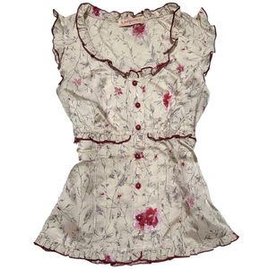 Vintage Coquette Blouse Wanita red cream