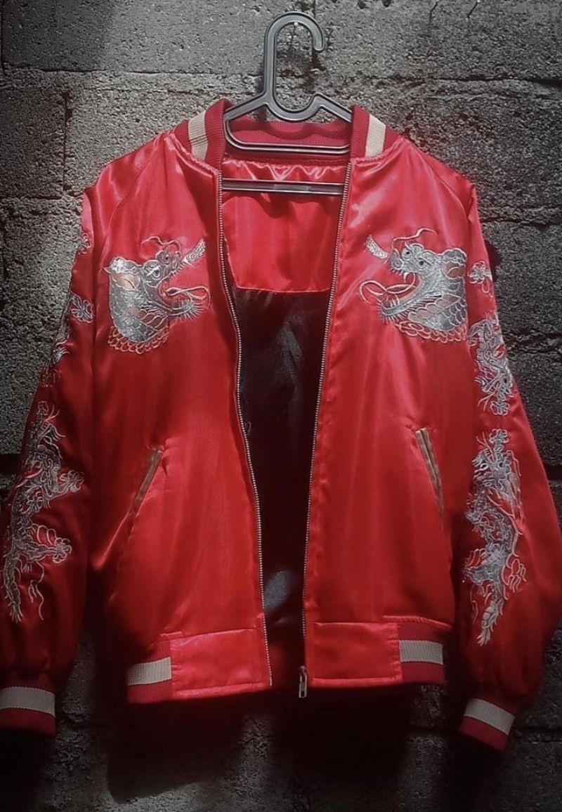 Cosplay Casual Bomber jacket Pria white red, foto 2