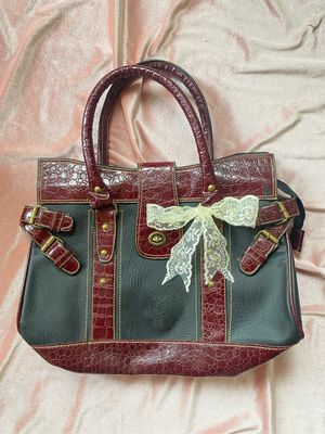 Vintage Y2K Tote bag Wanita burgundy black