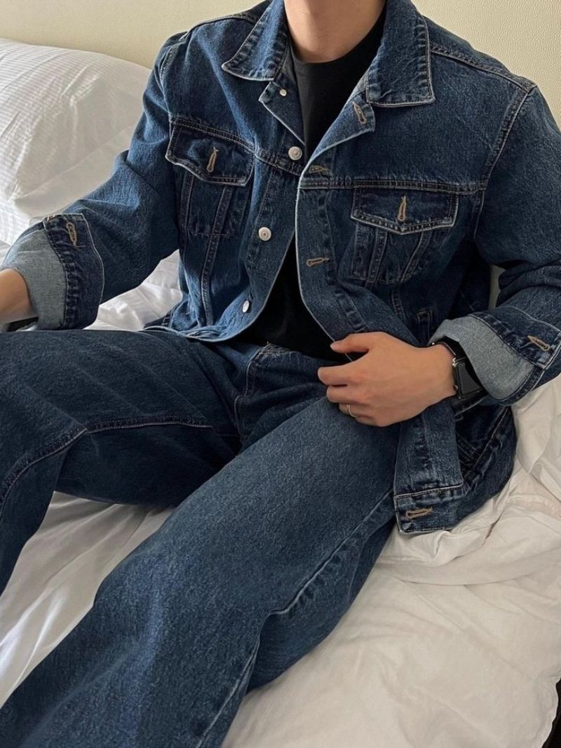 Vintage Casual Denim jacket Pria navy, foto 2