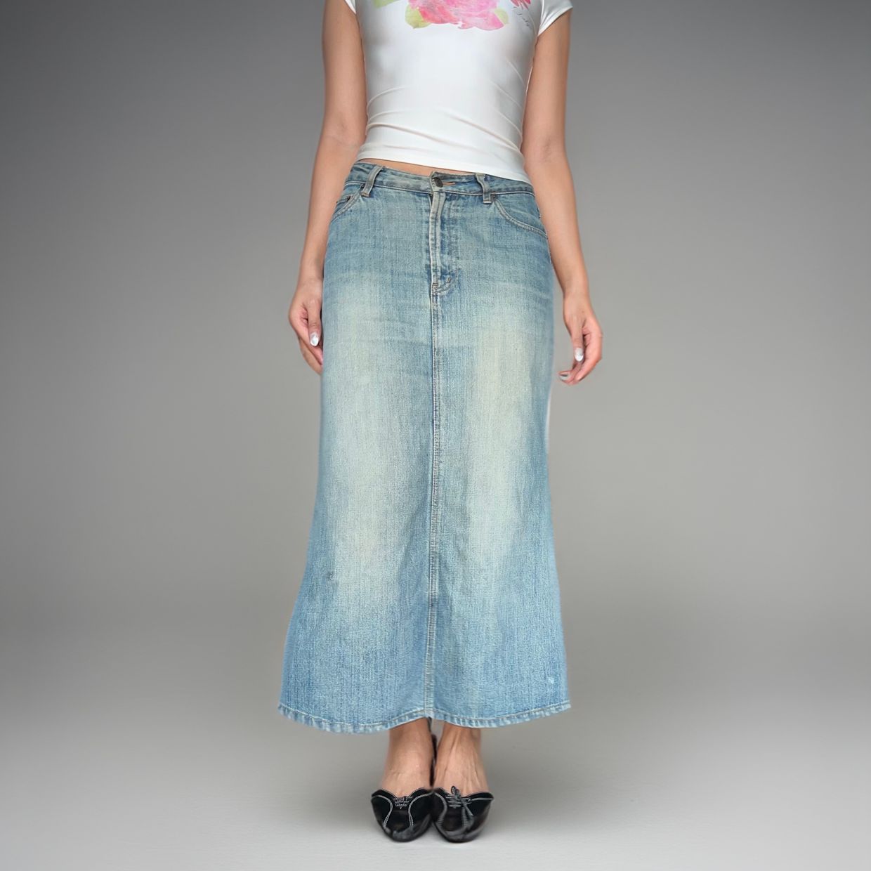 Theoria Jeans Grunge Casual Maxi skirt Wanita blue
