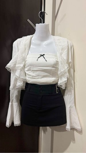 Vintage Coquette Cardigan Wanita white black