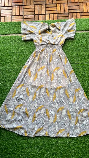 Minimalist Casual Summer dress Wanita gray yellow