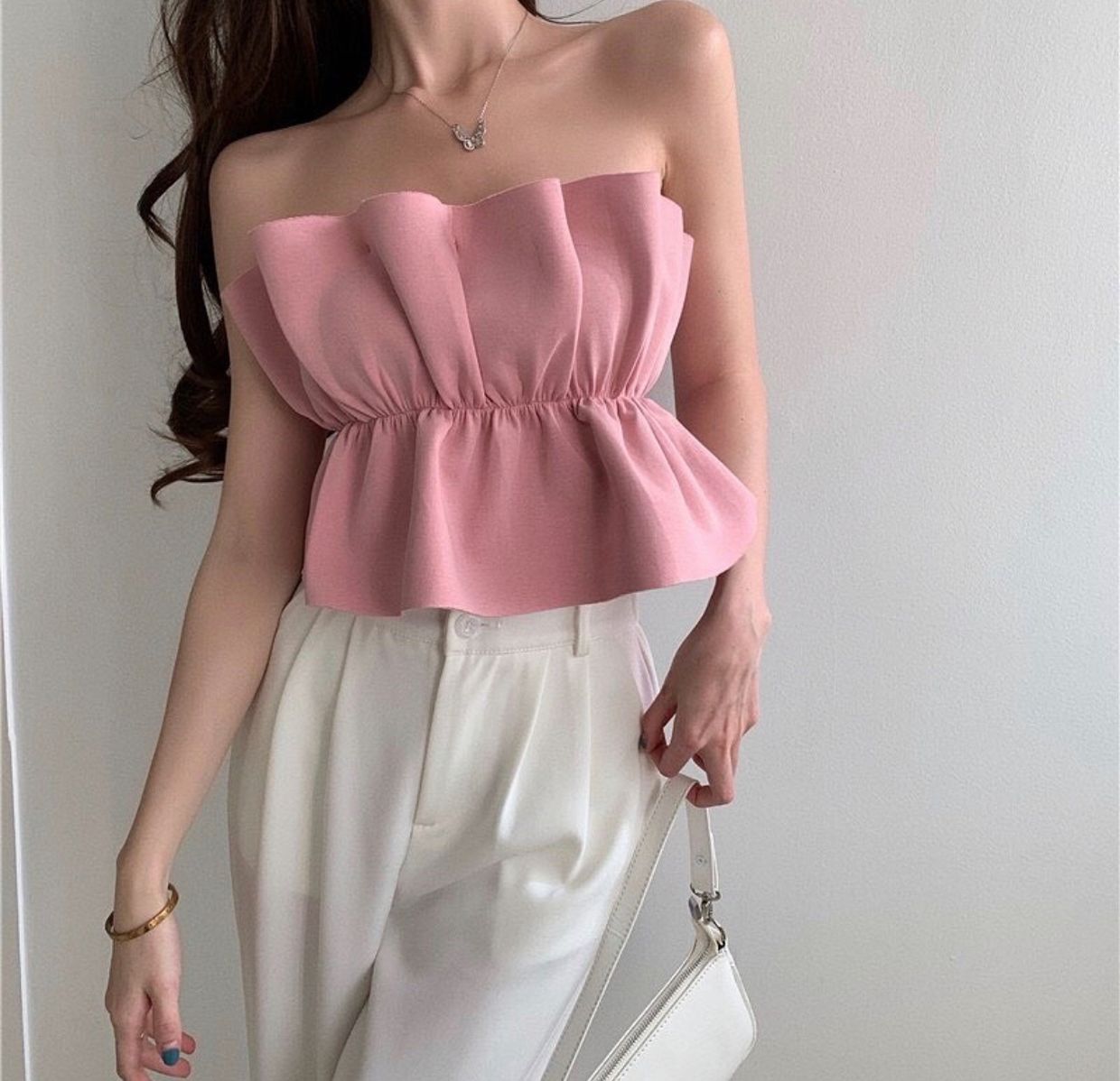 Luxury Crop top Wanita pink