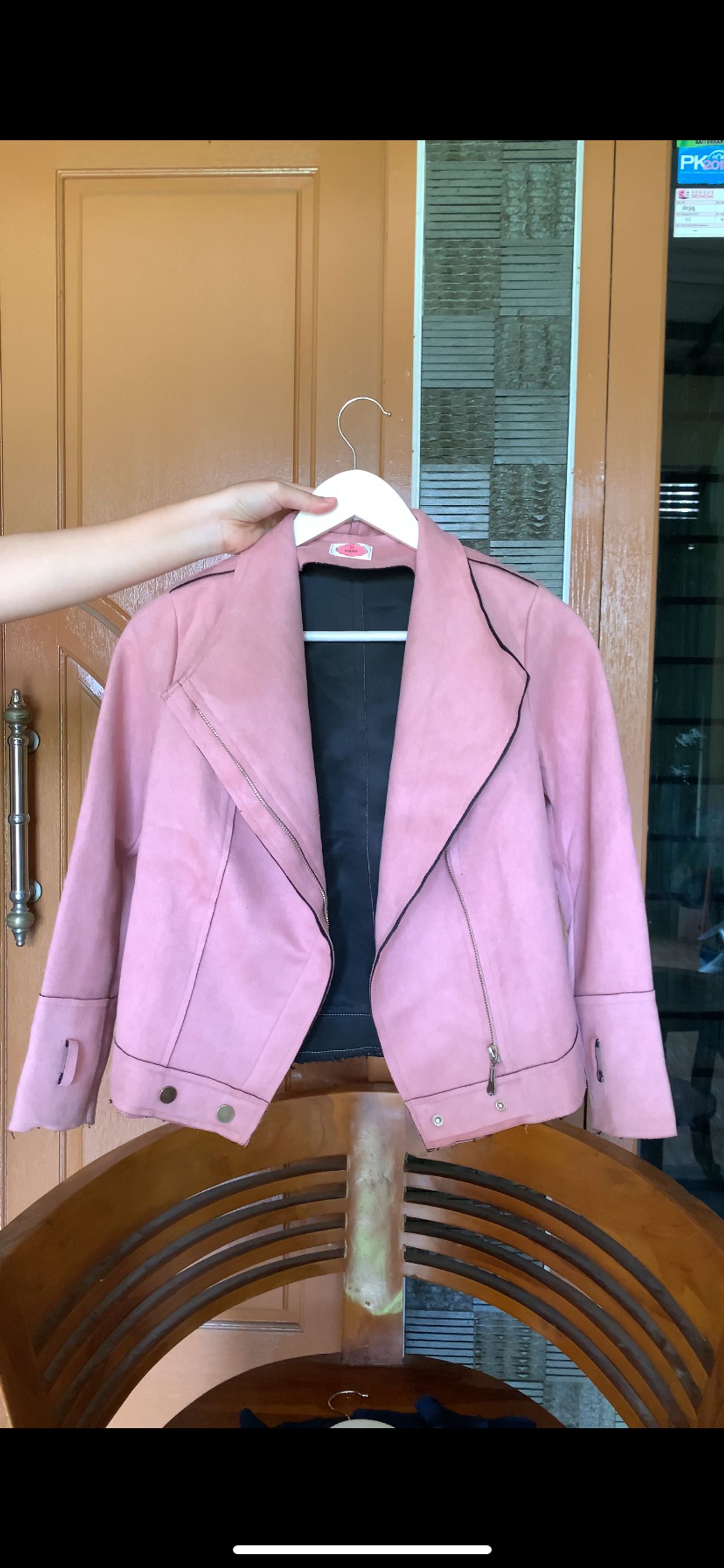 Casual Leather jacket Wanita pink