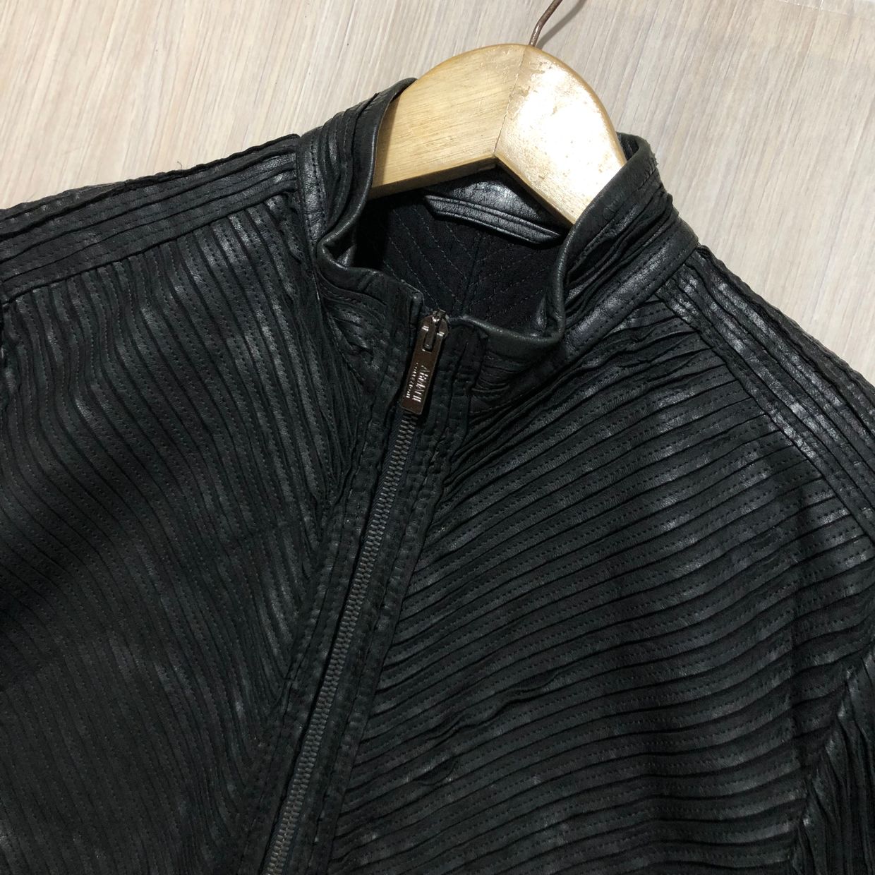 Armani	 Biker Leather jacket Pria black, foto 3