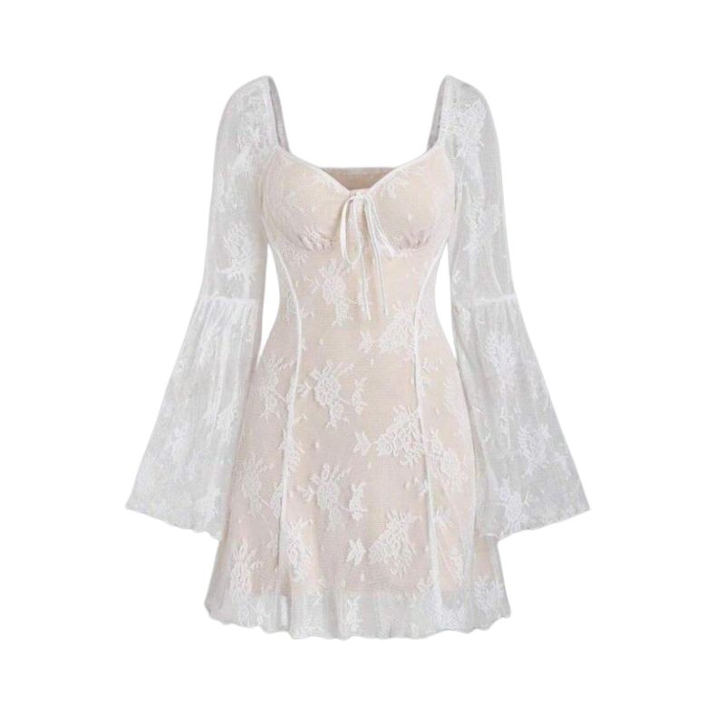 Shein Fairy Coquette Prom dress Wanita white cream