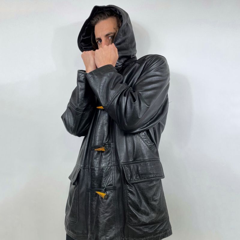 Biker Casual Leather jacket Pria black, foto 4
